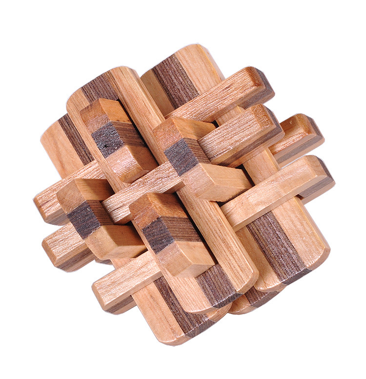 wooden brain teaser 12 pieces double color puzzle