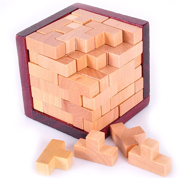3D Wooden Brain Teaser T-shaped Tetris Blocks Geometric Puzzle