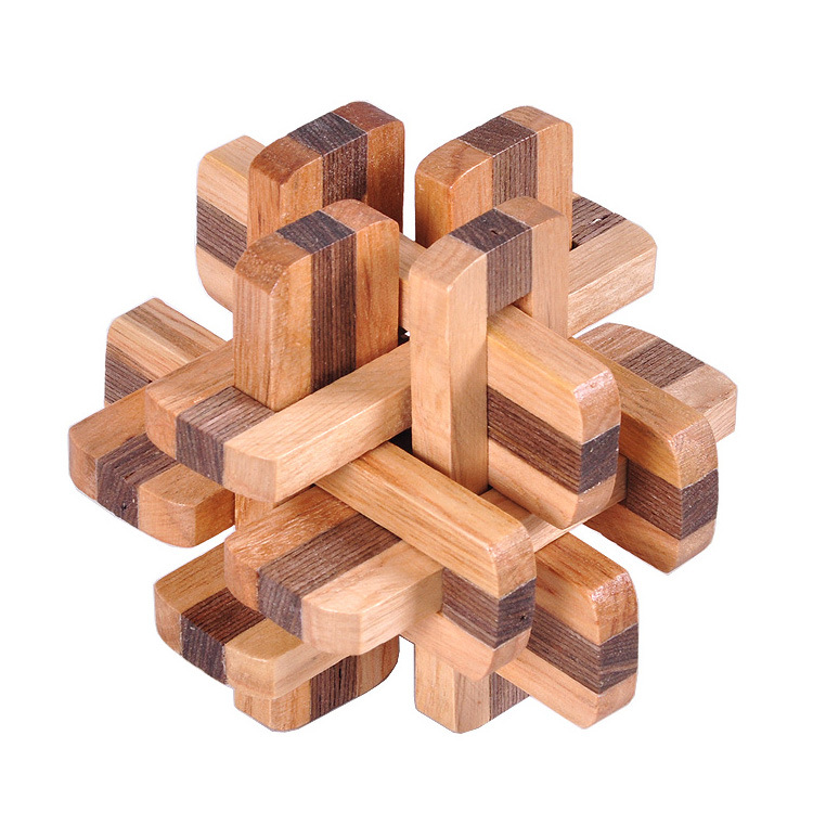 wooden brain teaser 12 pieces double color puzzle