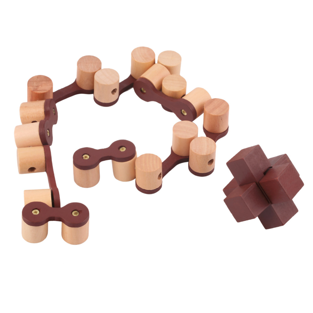 wooden brain teaser chain puzzle