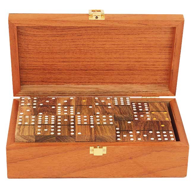 wooden dominoes with wooden case