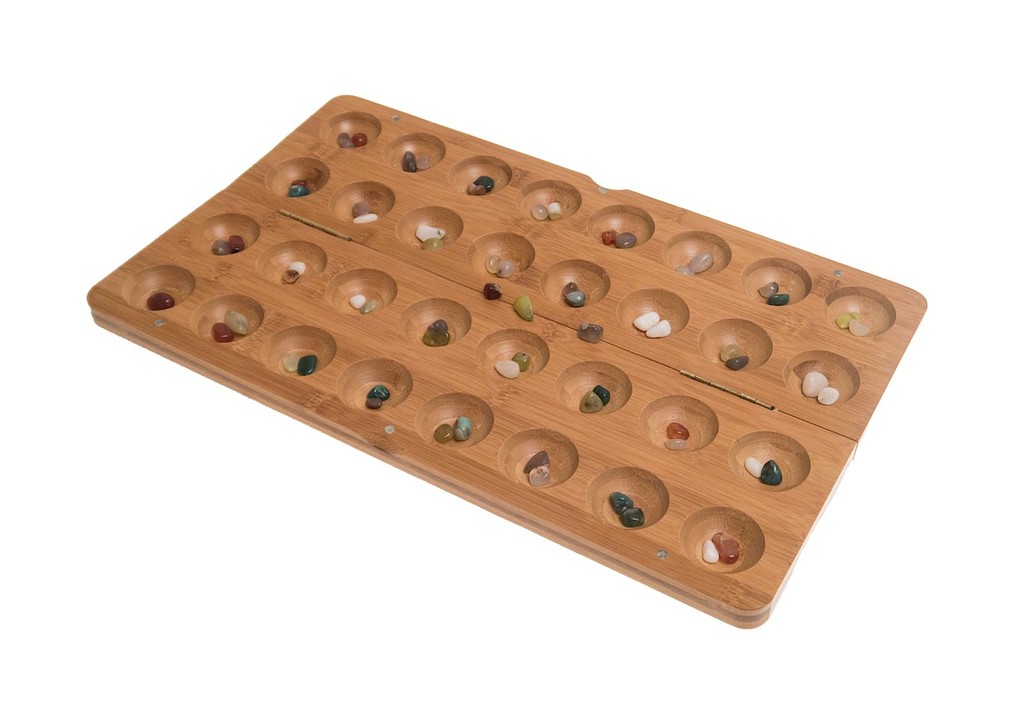 wooden board mancala game