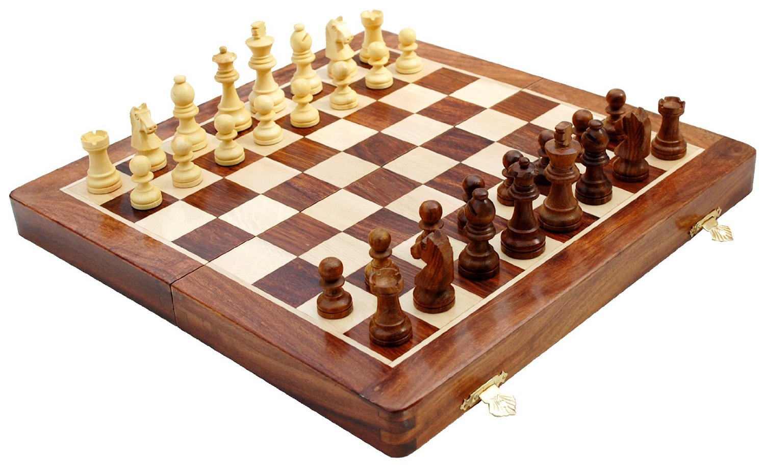 small wooden folding chess set