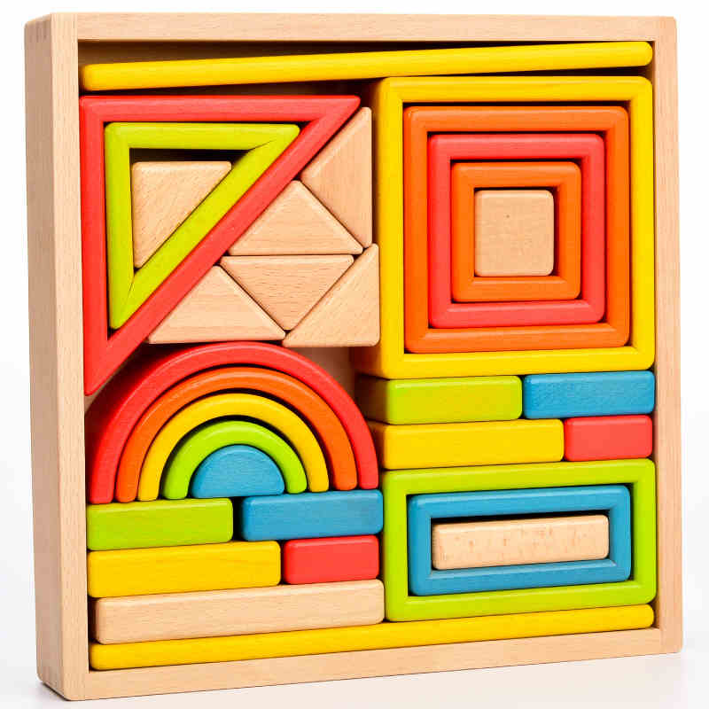 wooden building rainbow blocks