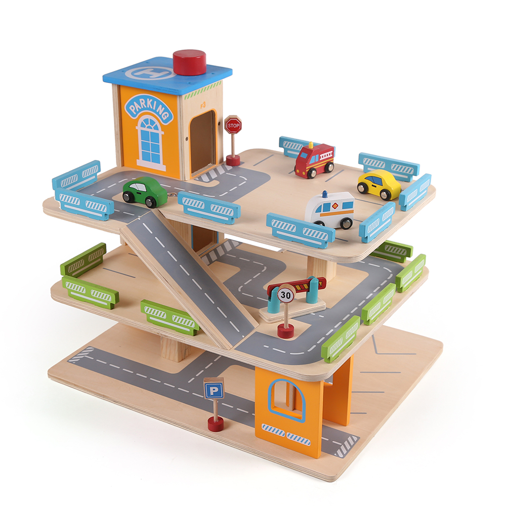 Wooden Toy Car Garage, Car Parking Garage Toy for Toddlers