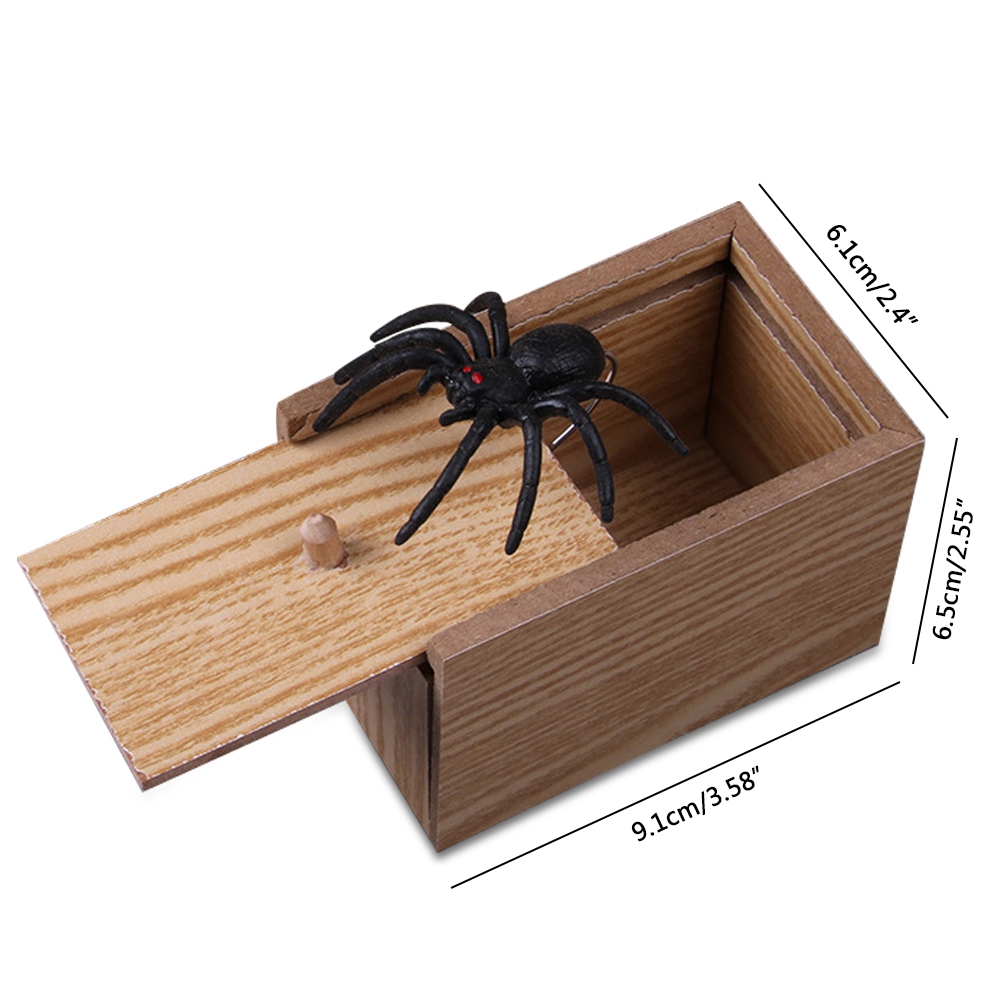 Spider Scare Box Spider Prank Box - Jump Scare Gag Gift For April Fools & Halloween (4.7" Wooden Surprise Box) Toy Spider